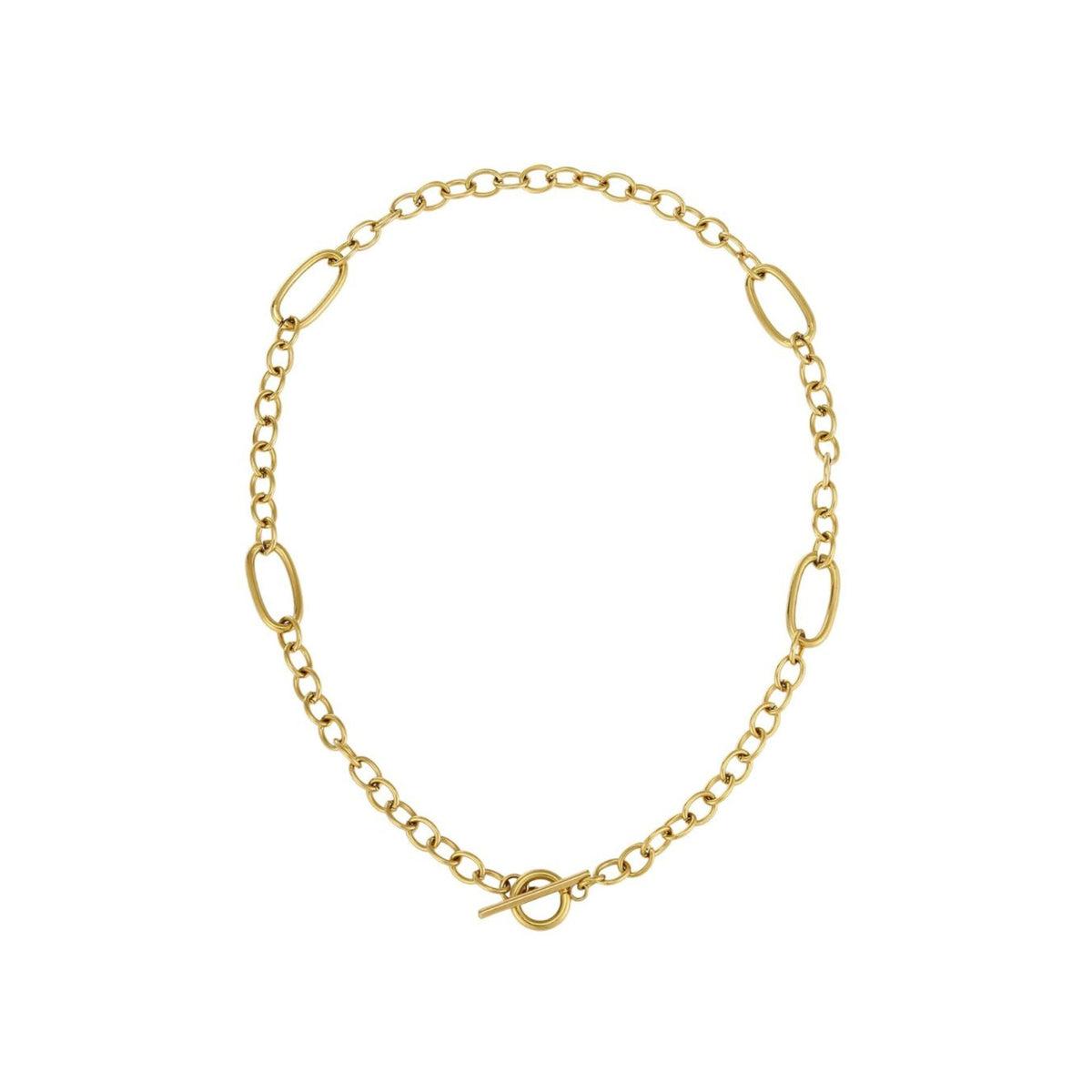Tarnish Resistant 18k Gold Plated Mixed Link Toggle Necklace