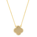 14k Gold Plated Crystal Halo Matte Center Clover Necklace