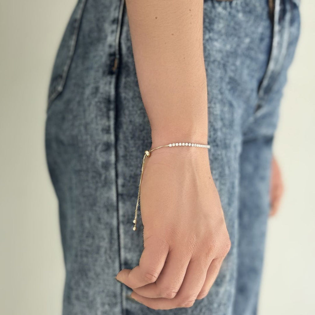 14k Gold Plated Adjustable Tennis Bolo Bracelet