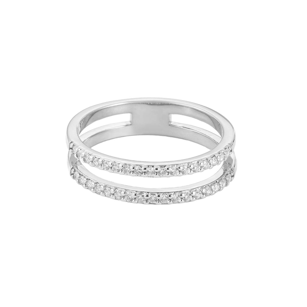 Silver Plated CZ Double Band Ring