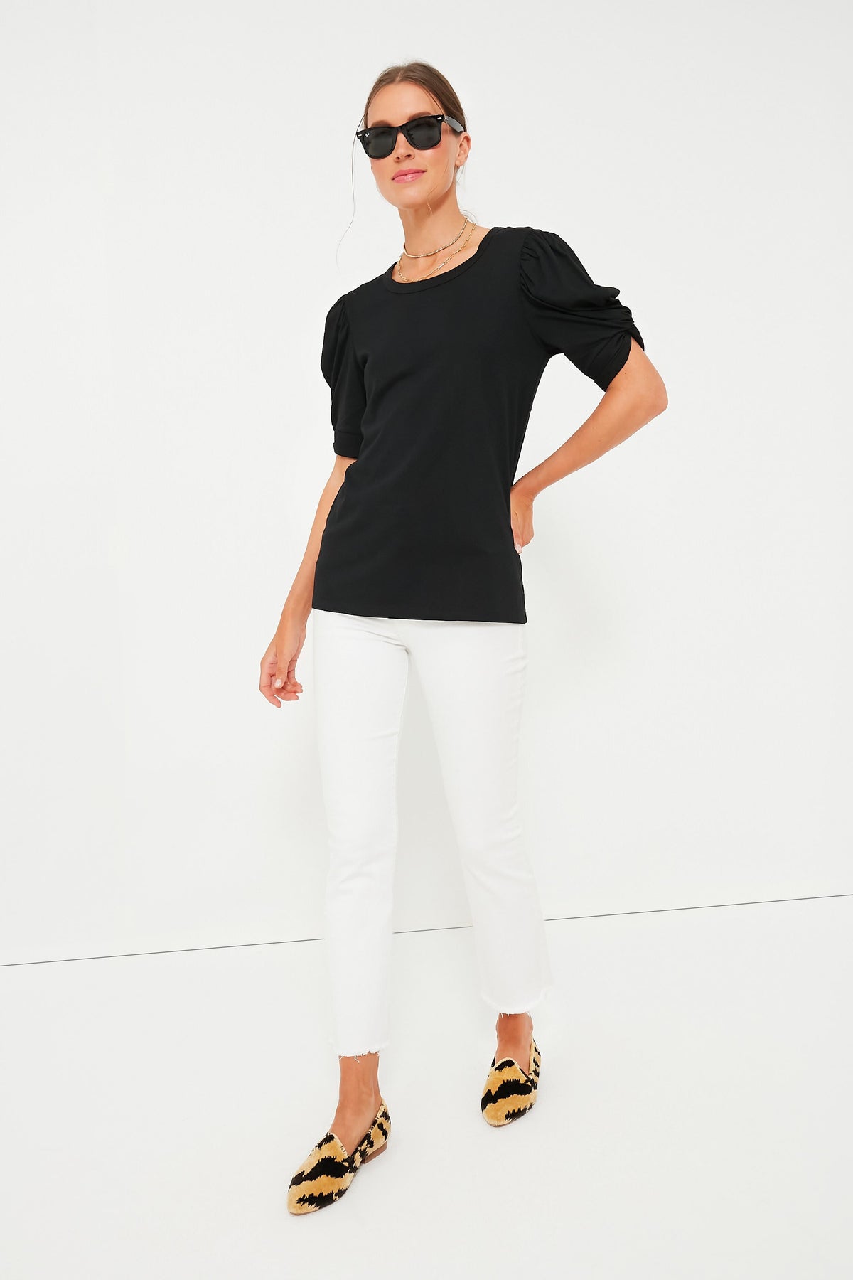 Black Vesty Puff Short Sleeve Crewneck