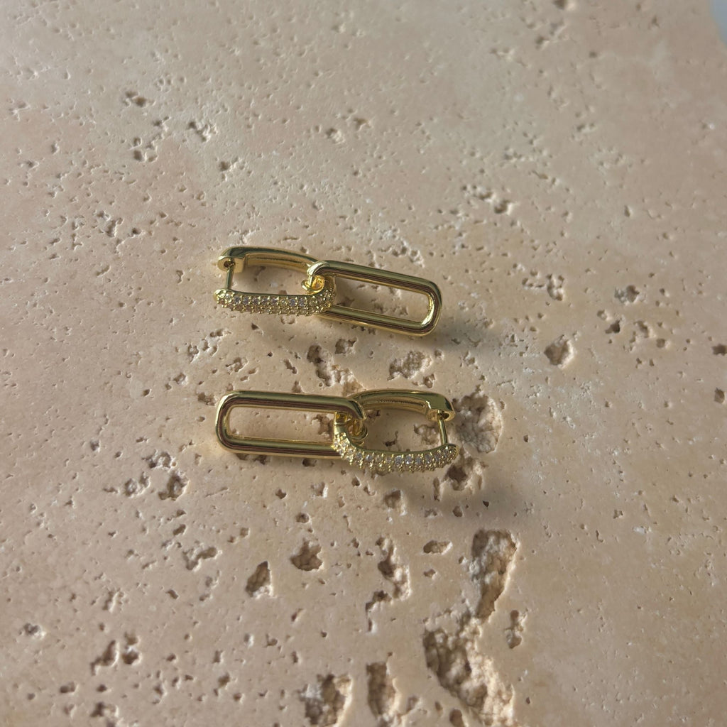 14K Gold Plated Crystal Single Link Drop Earrings