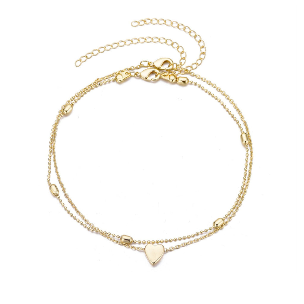 14k Gold Plated Heart Adjustable Anklet Set