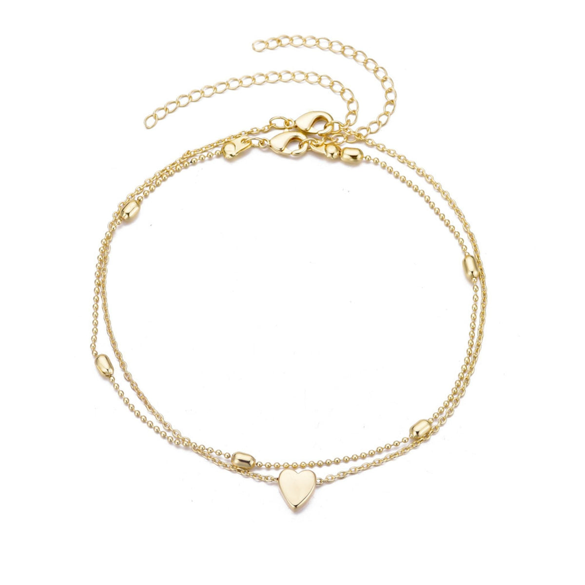 14k Gold Plated Heart Adjustable Anklet Set
