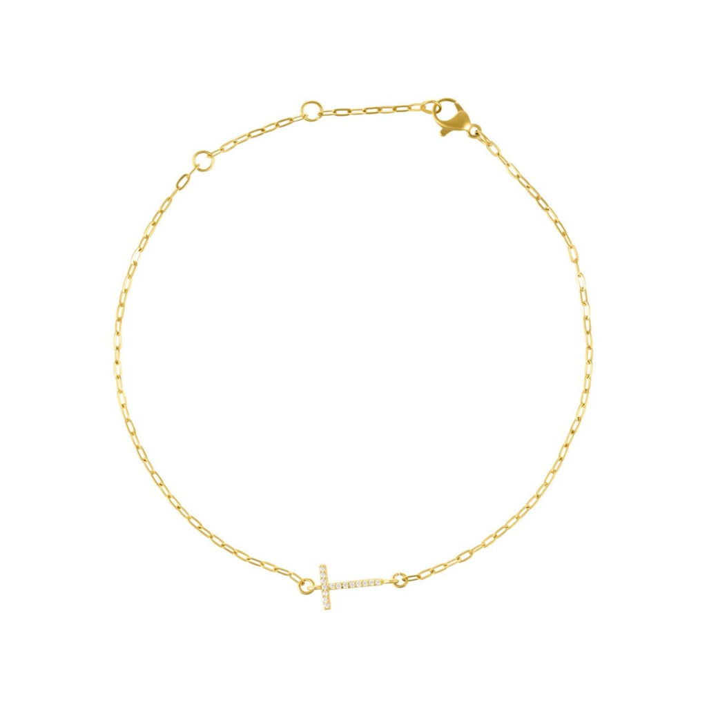 14k Gold Plated Pave CZ Sideways Initial Anklet