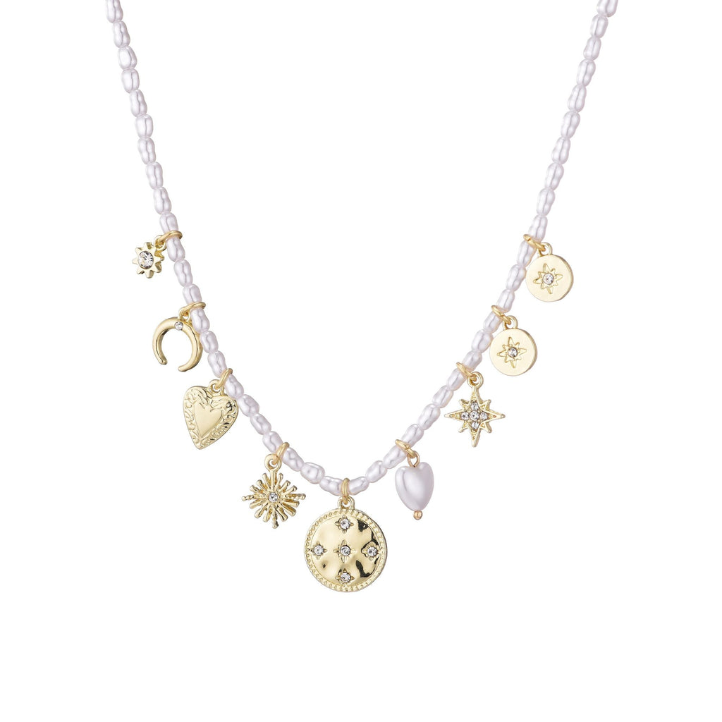 14k Gold Plated Vintage Charm Pearl Strand Necklace