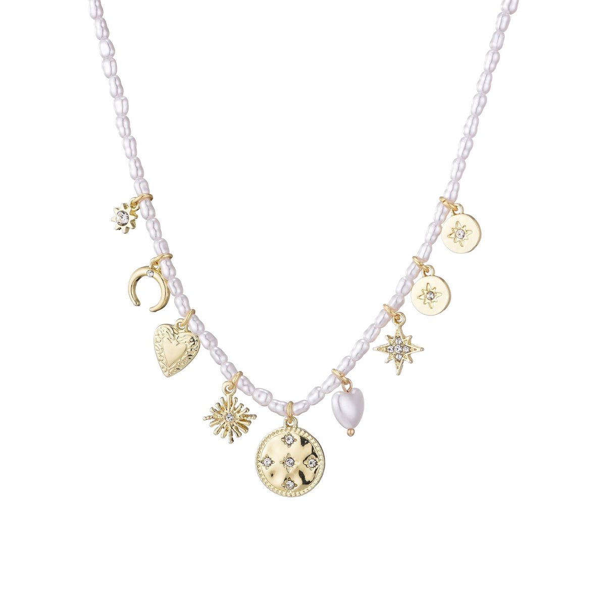 14k Gold Plated Vintage Charm Pearl Strand Necklace