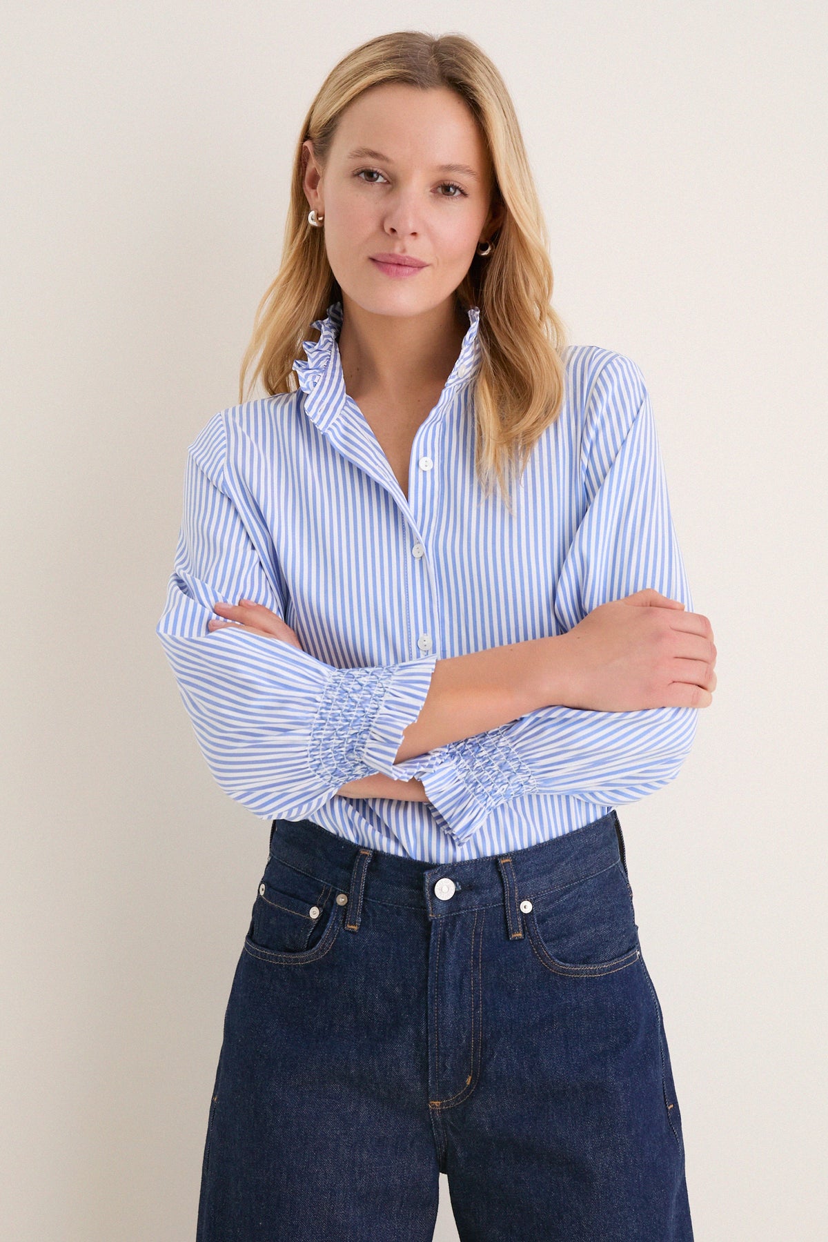 Blue and White Stripe Teagan Popover Top