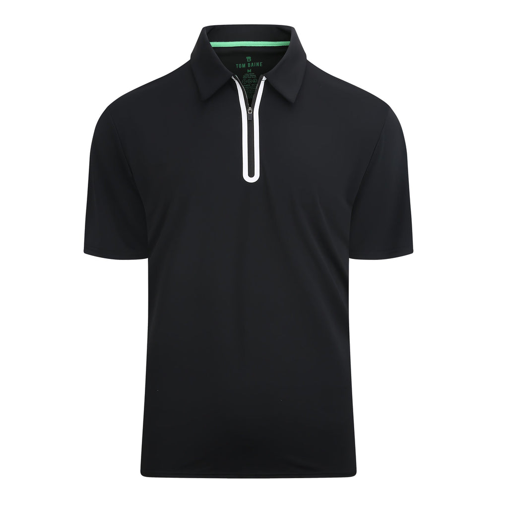 Tom Baine Performance Stretch Zipper Closure Solid Short Sleeve Polo