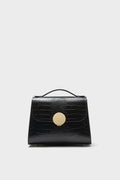 Black Bombo Croco Top Handle Satchel Bag
