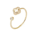 14k Gold Plated CZ Open Band Clover Ring