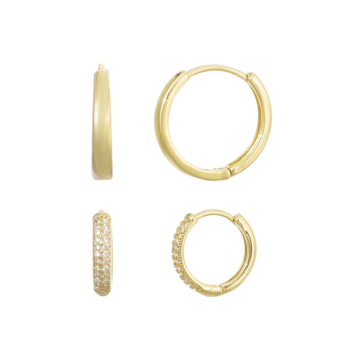 14k Gold Plated CZ Hoop 2-Piece Earring Set