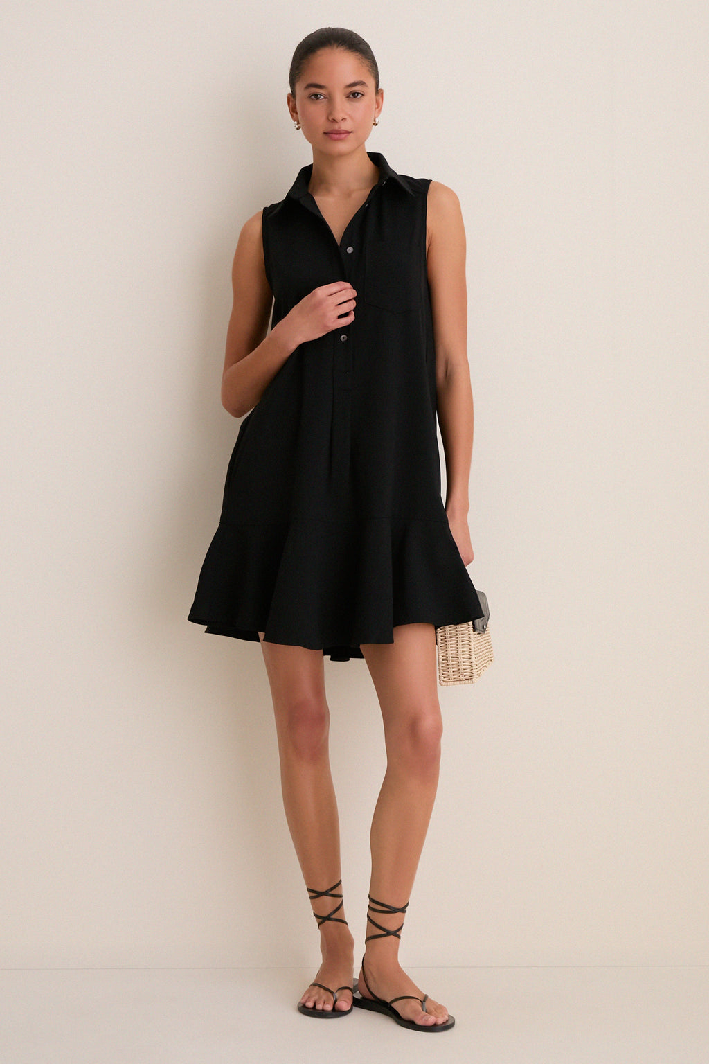 Black Crepe Sleeveless Callahan Shirt Dress