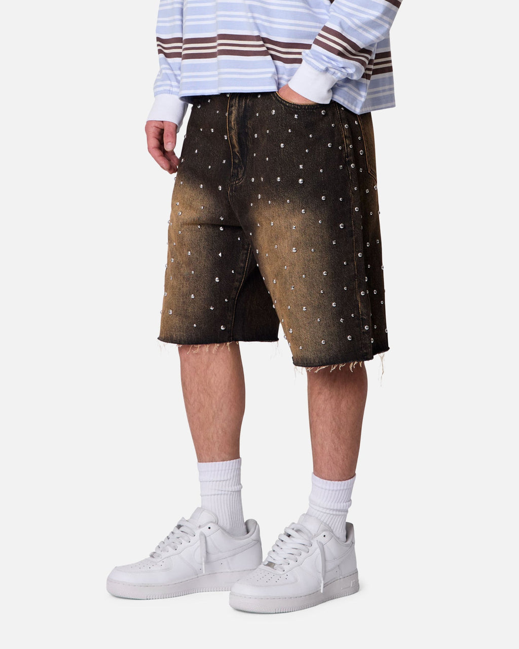 MNML Baggy Stud Denim Shorts Black