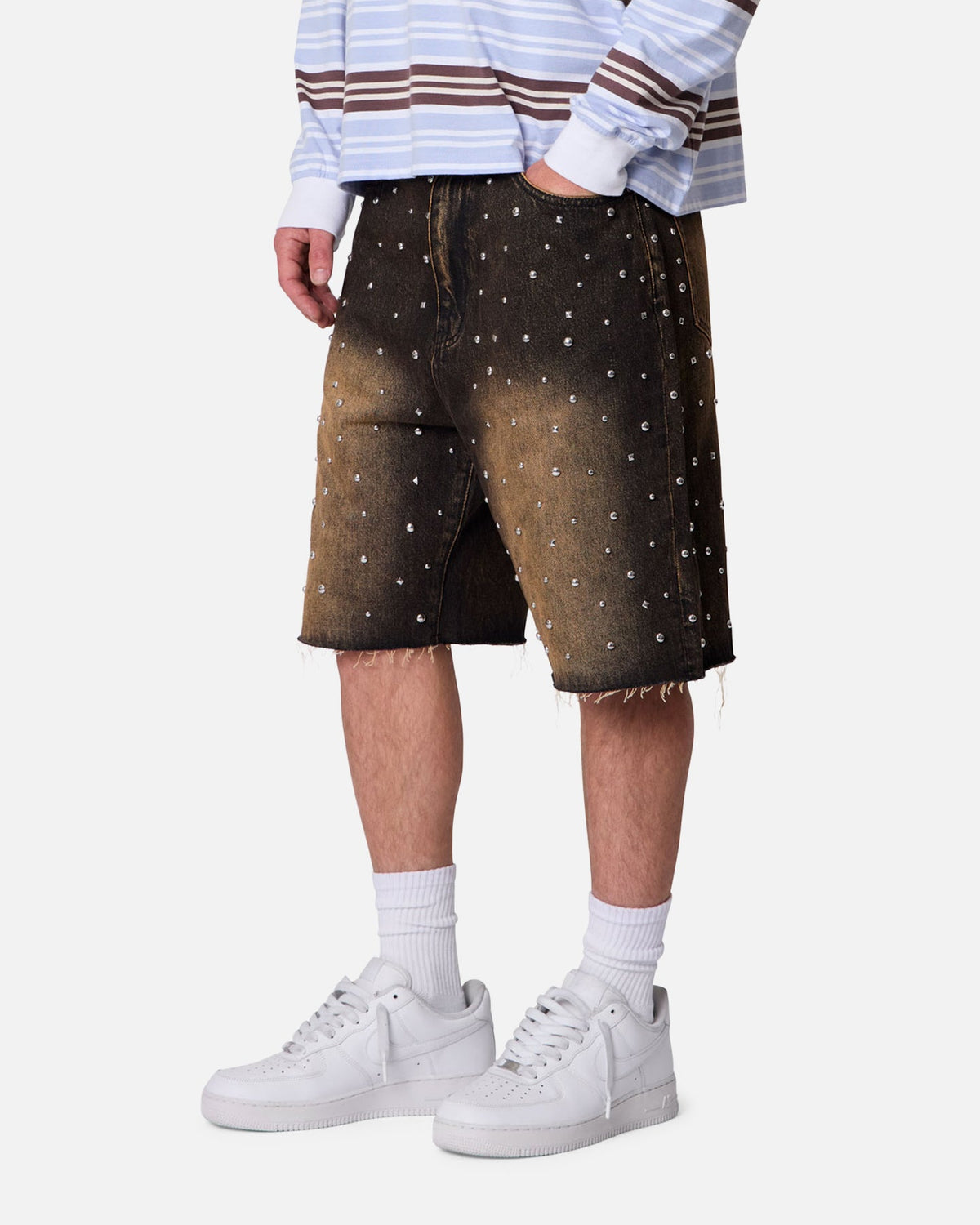 MNML Baggy Stud Denim Shorts Black
