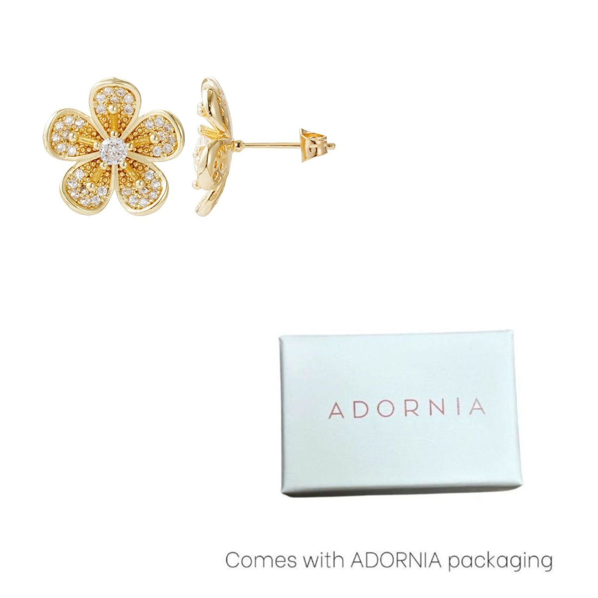14k Gold Plated CZ Flower Stud Earrings