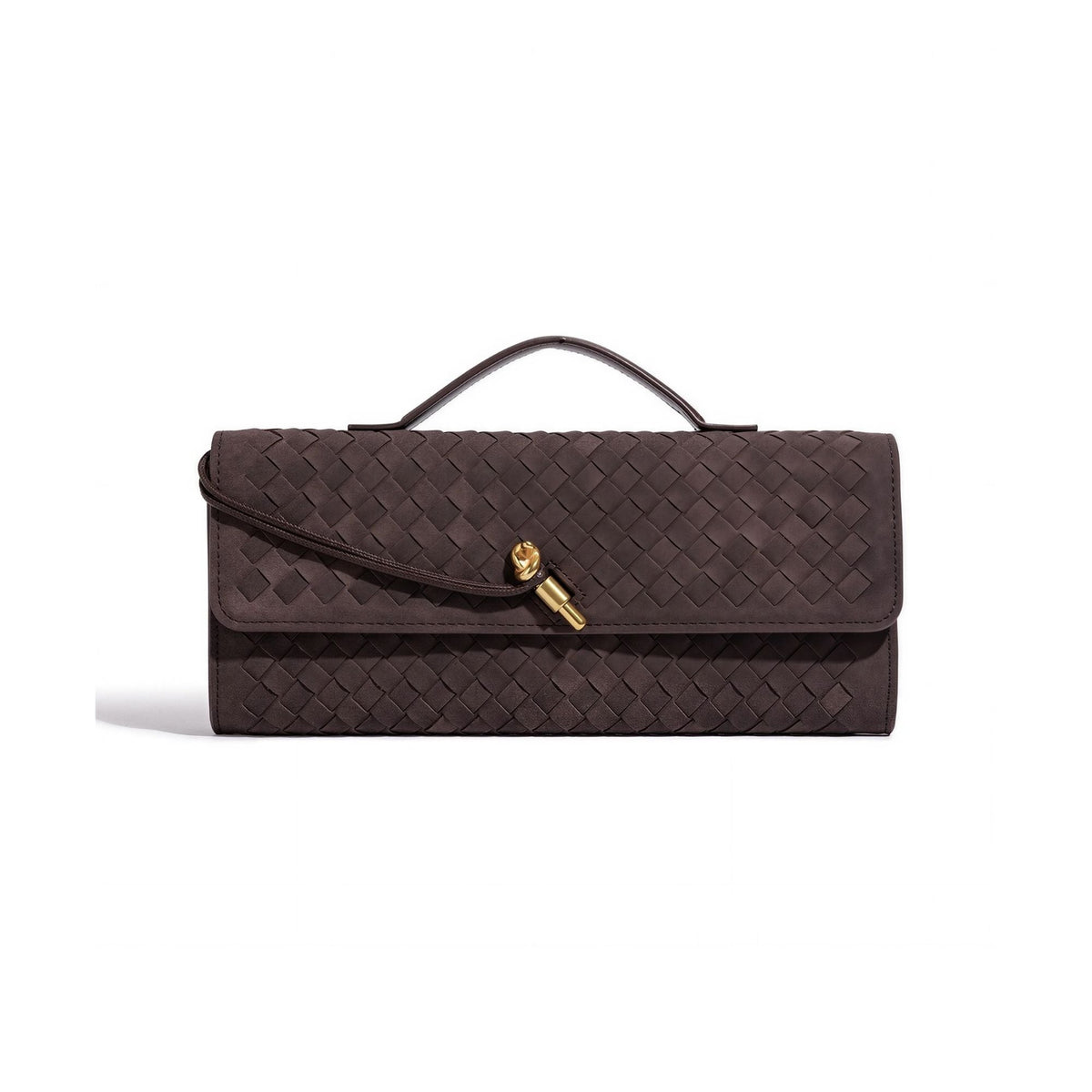 Adornia Suede Dark Brown Woven Baguette Bag