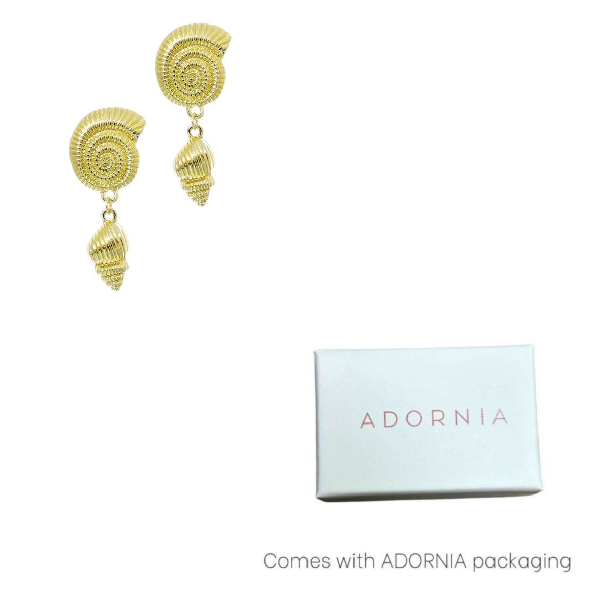 Gold Plated Swirl and Shell Drop Earrings