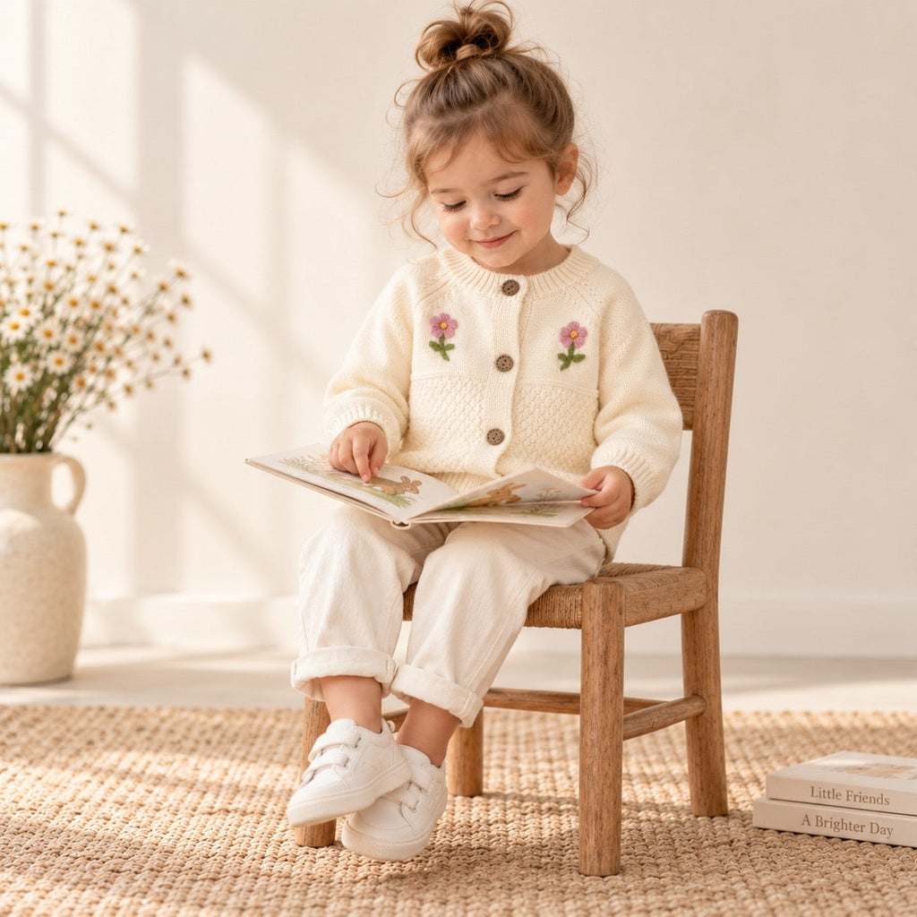 Baby Girls Flower Embroidered Knit Cotton Cardigan