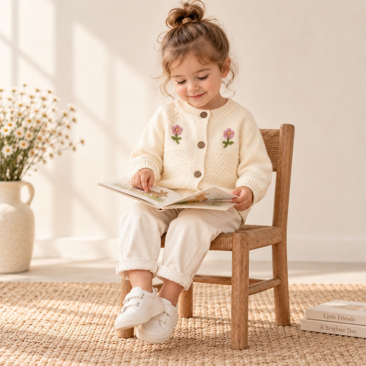 Baby Girls Flower Embroidered Knit Cotton Cardigan
