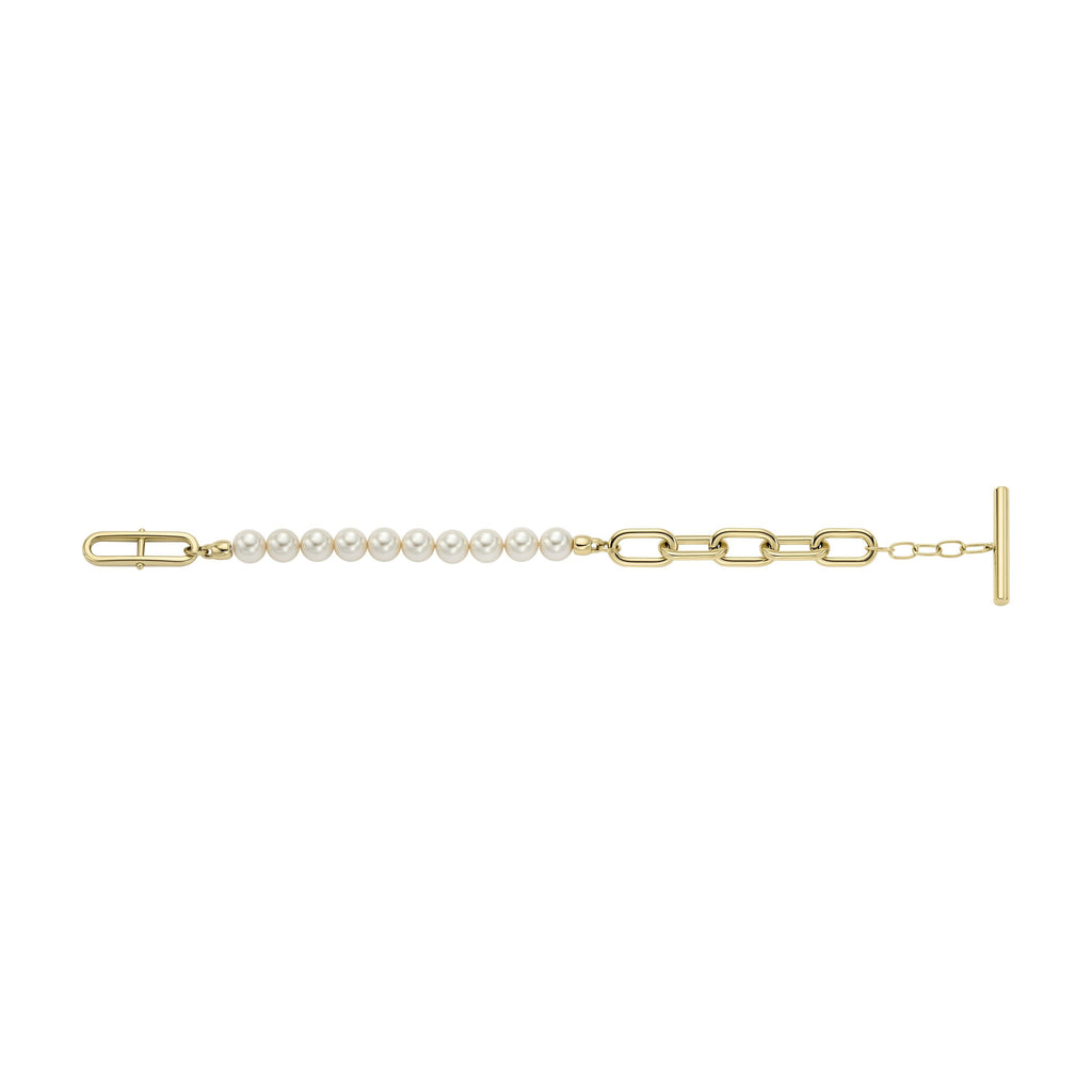 Fossil Women's Heritage Pearl D-Link Gold-Tone Stainless Steel Chain Bracelet