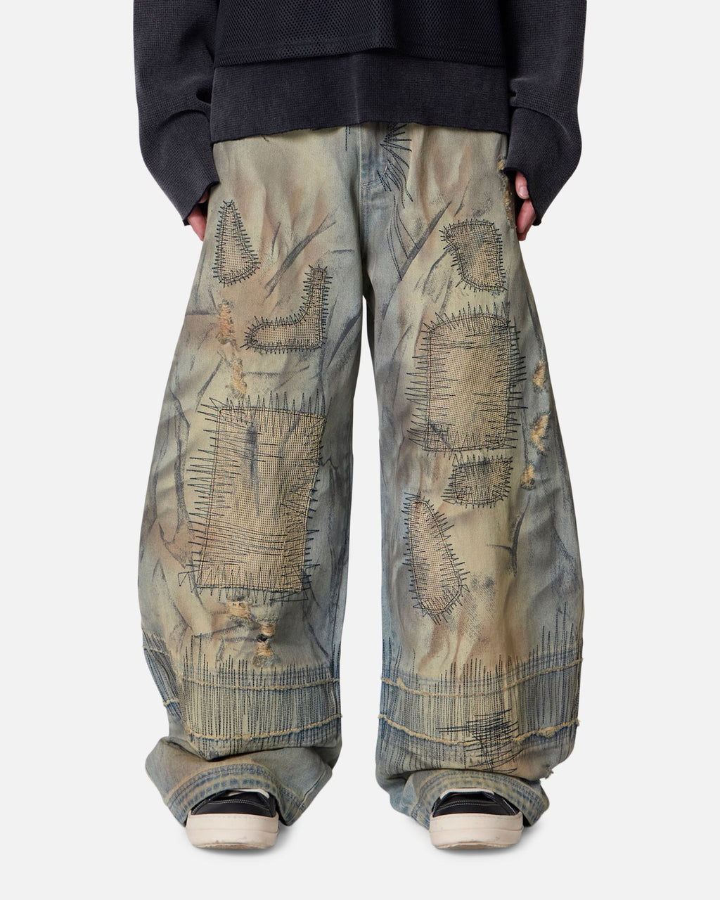 MNML Stitched Barrel Denim Pants Vintage Blue