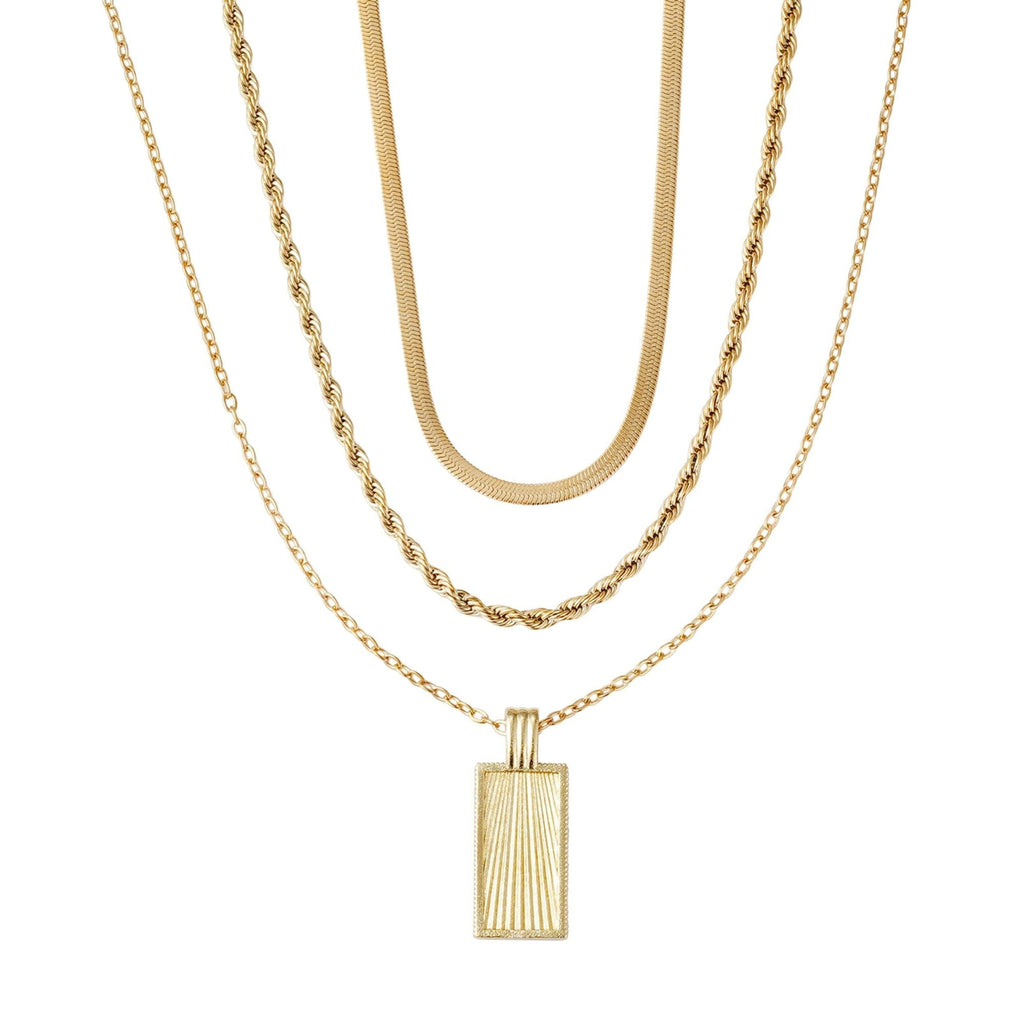 Tarnish Resistant 18k Gold Plated Dog Tag 3-Piece Necklace Set