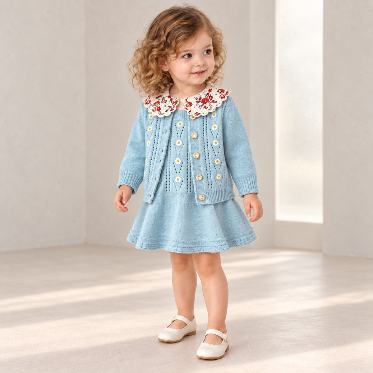2-Piece Daisy Girl Knit Dress & Cardigan Set