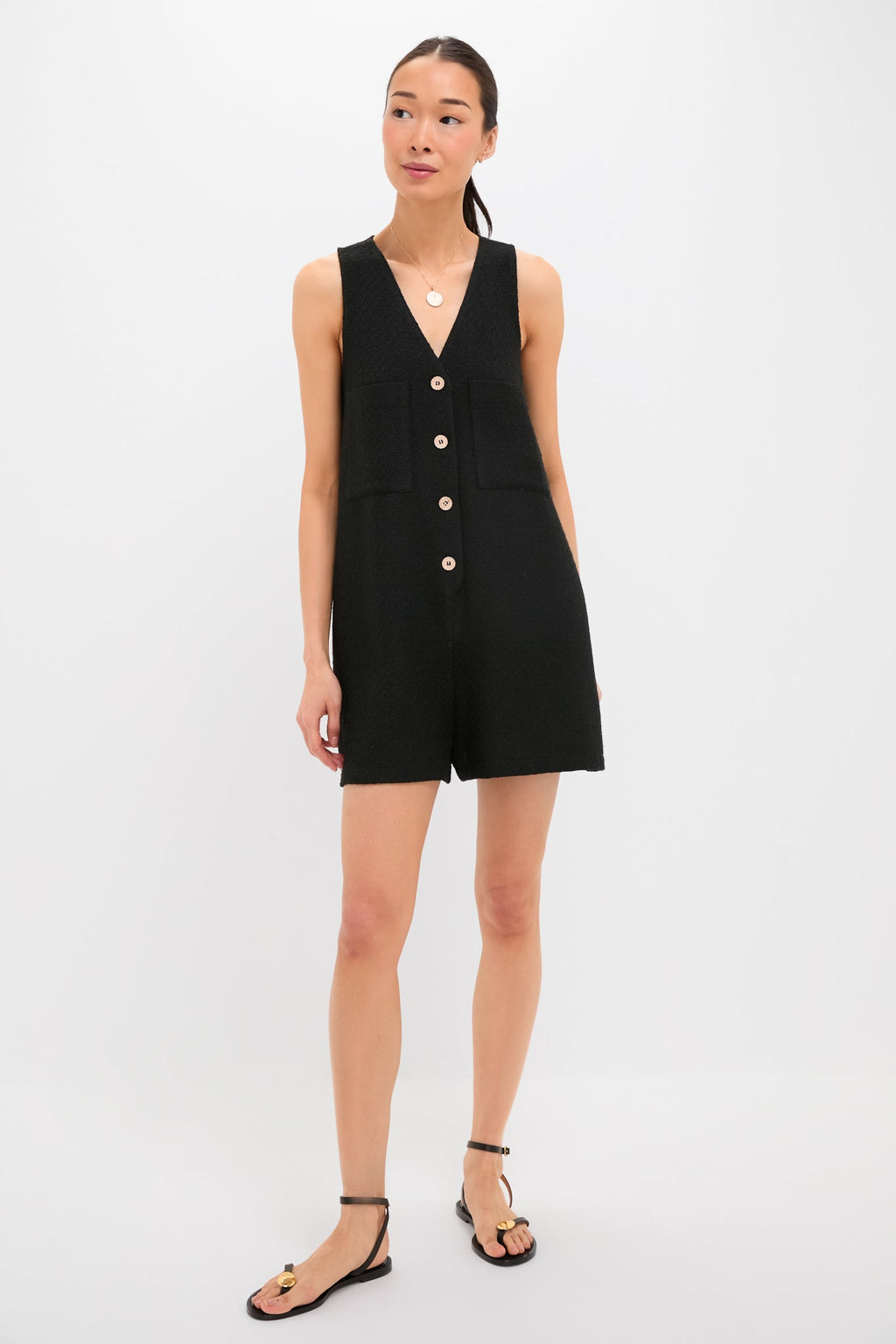 Black Textured Myla Romper