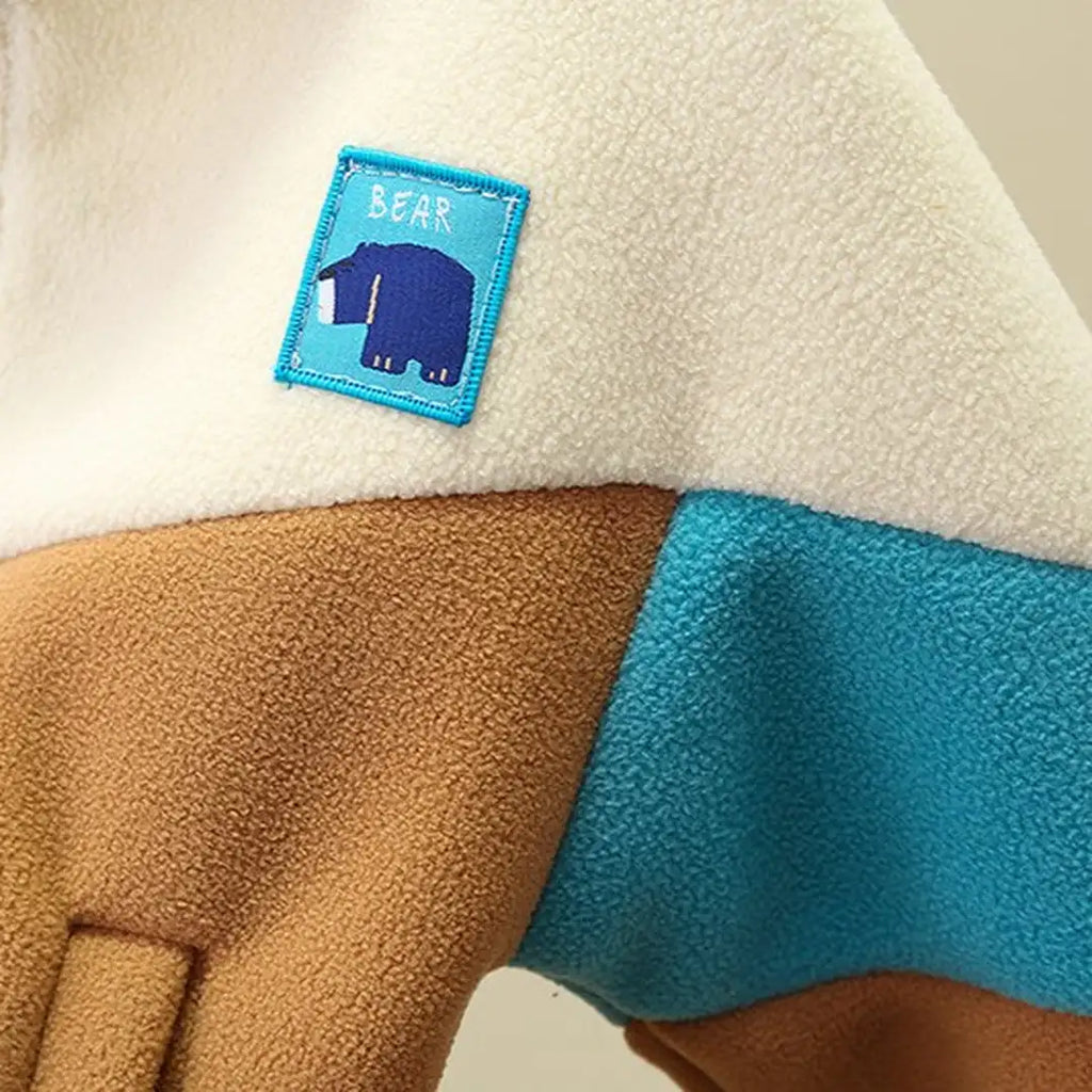 Beige Brown N Blue Color Block Jacket
