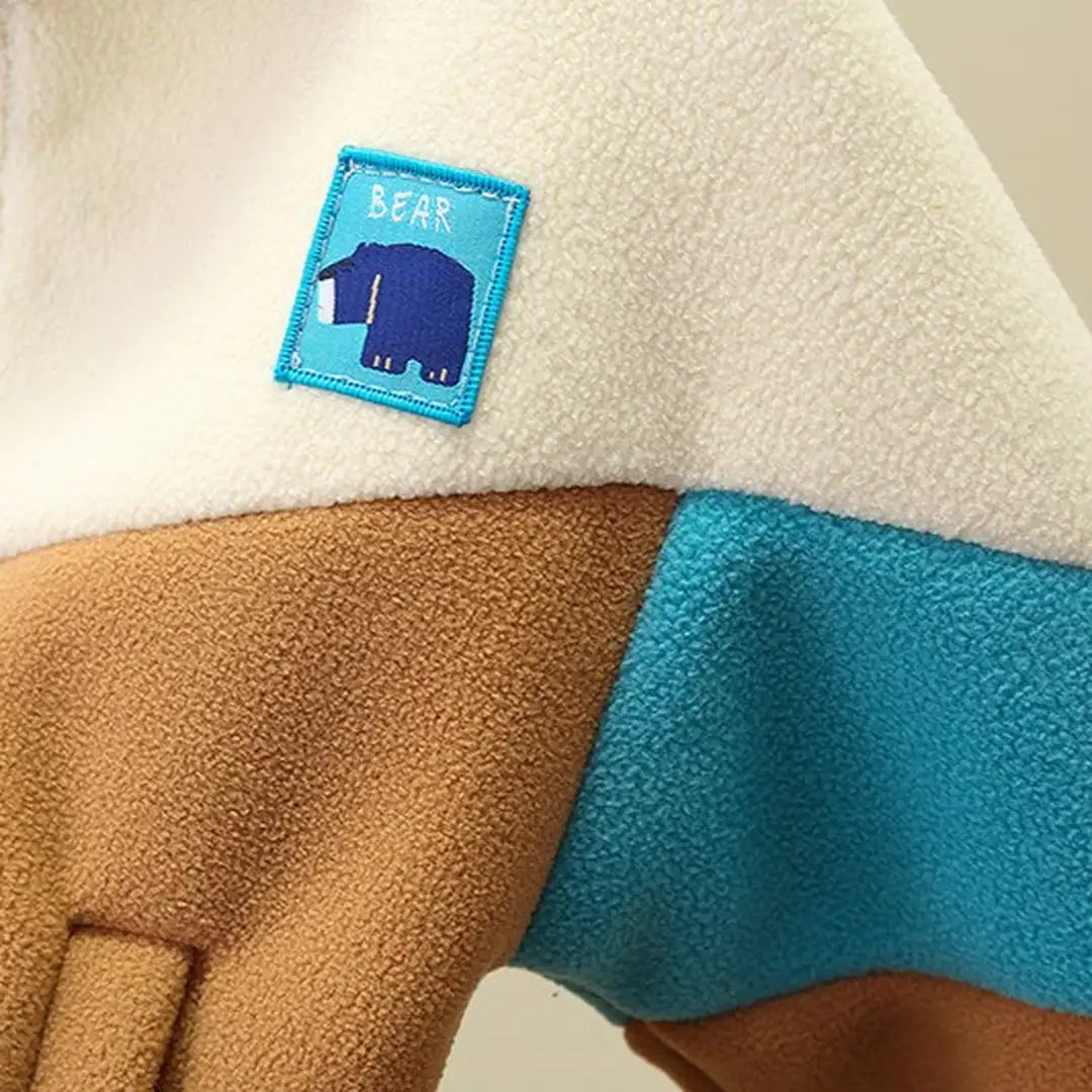 Beige Brown N Blue Color Block Jacket