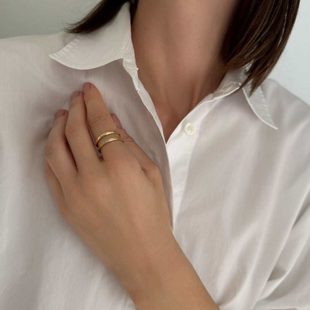 14k Gold Plated 1/2 Eternity and Dotted Band Set of 2 Rings