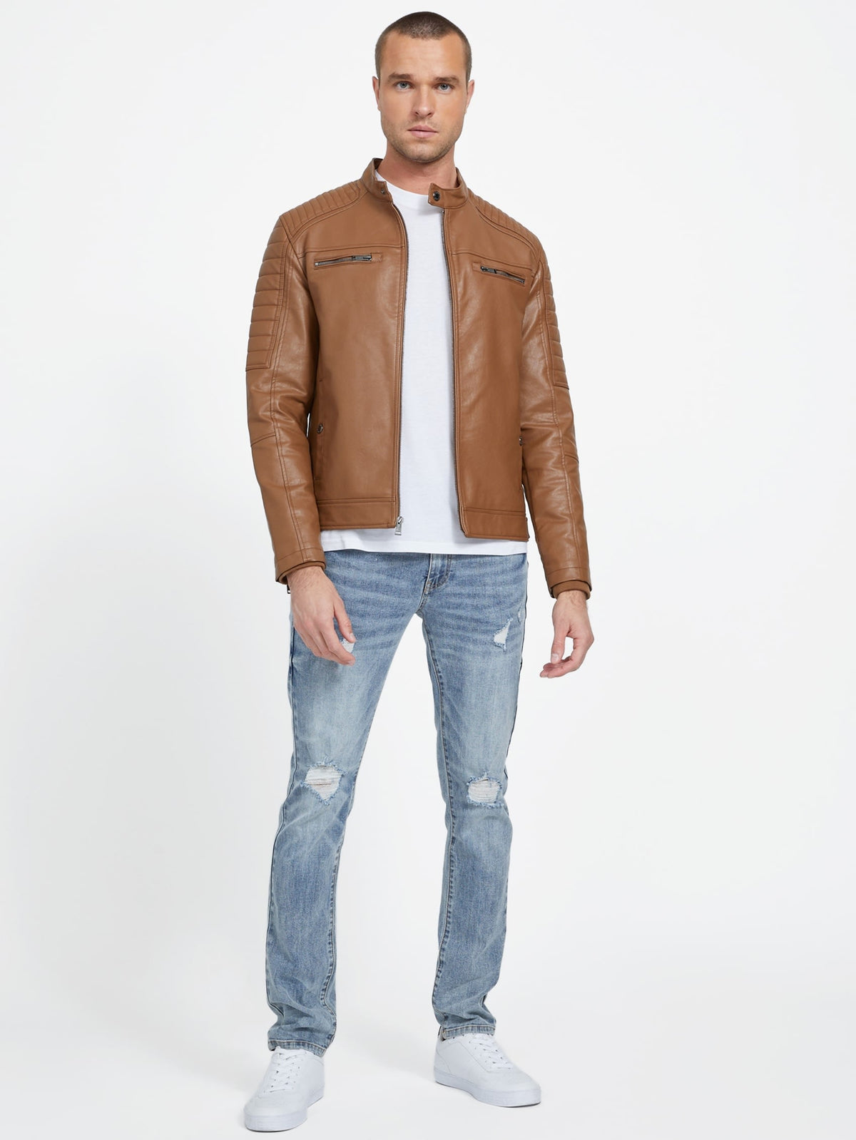 David Faux-Leather Hooded Jacket