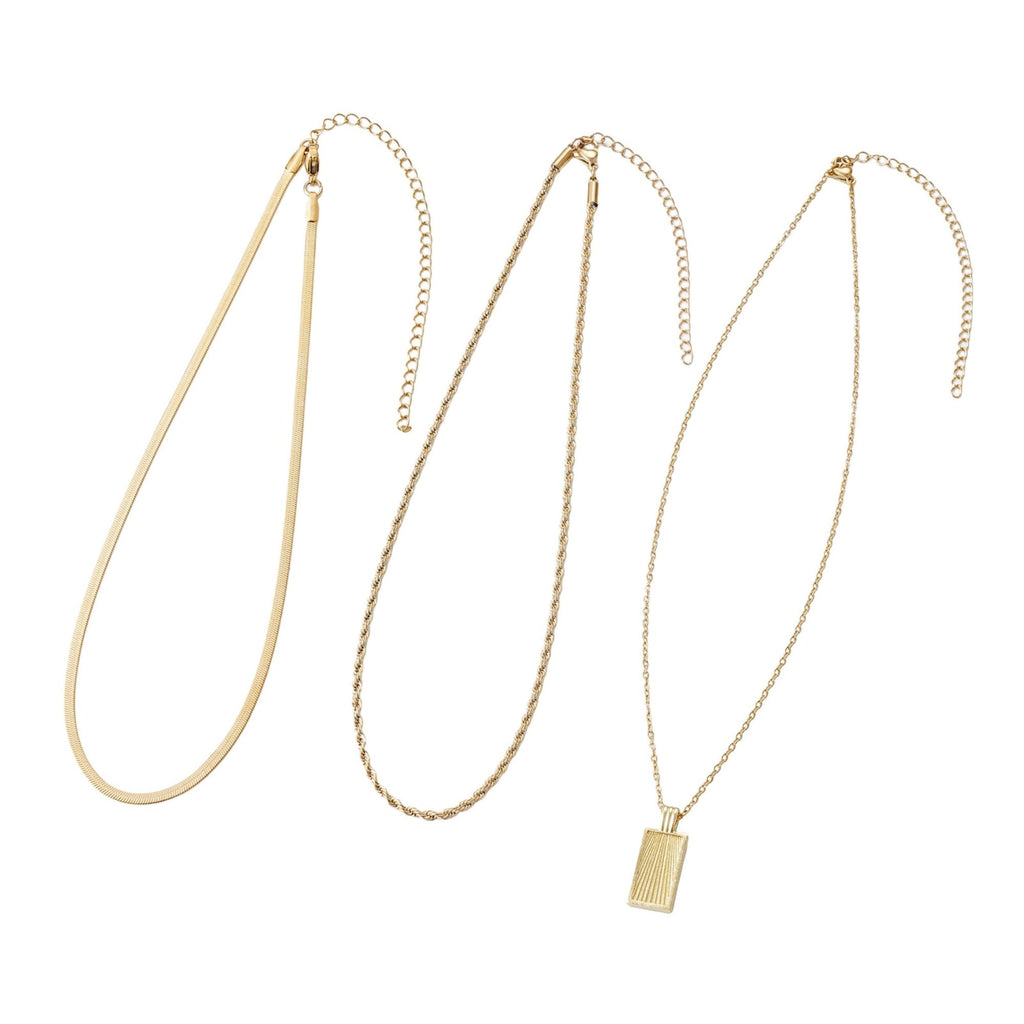 Tarnish Resistant 18k Gold Plated Dog Tag 3-Piece Necklace Set
