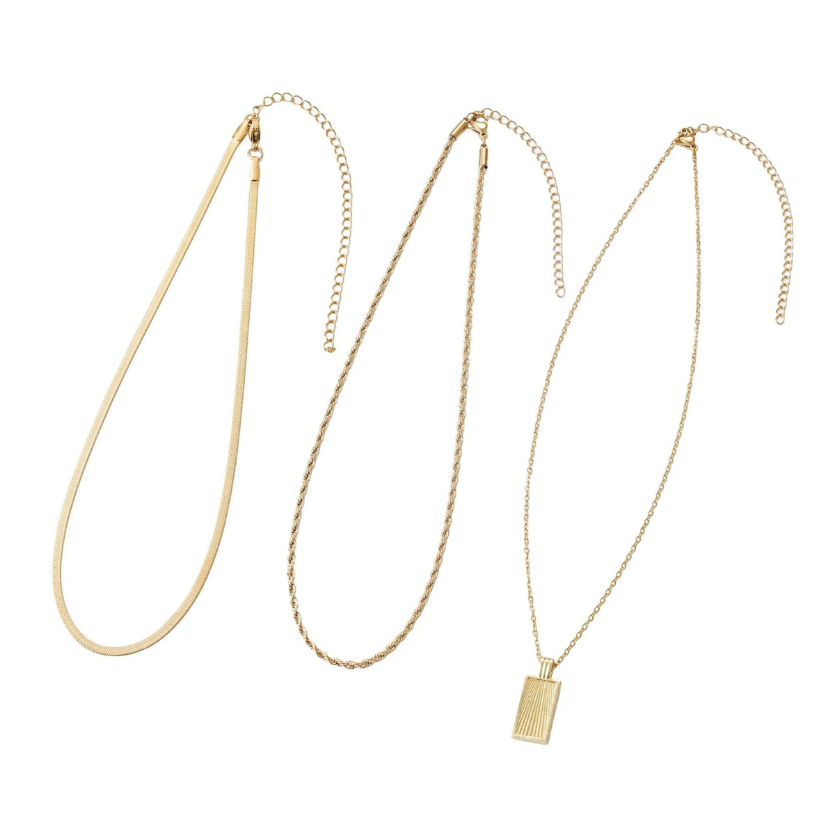 Tarnish Resistant 18k Gold Plated Dog Tag 3-Piece Necklace Set