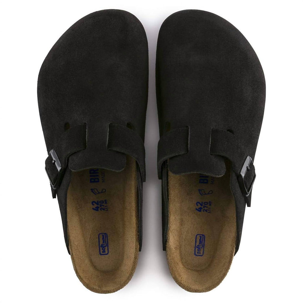 Unisex Boston Soft Footbed Suede Leather Clogs In Black