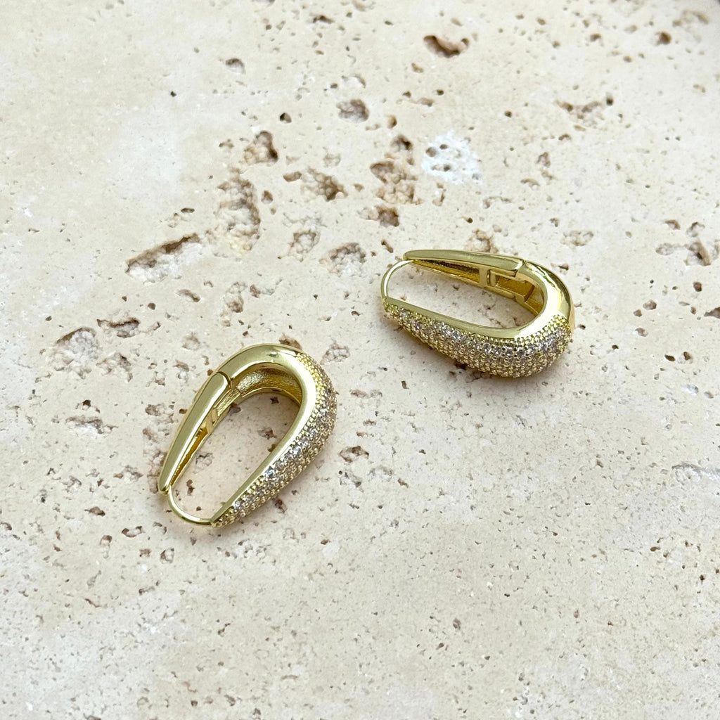 14k Gold Plated CZ Secure Hinge Hoop