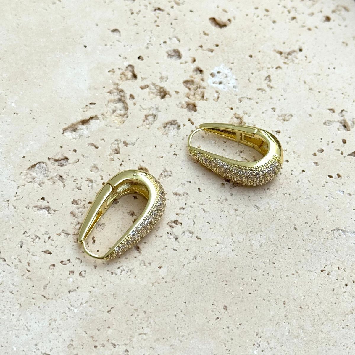 14k Gold Plated CZ Secure Hinge Hoop