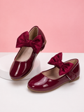 Burgundy Statement Bow Mary Jane Flats