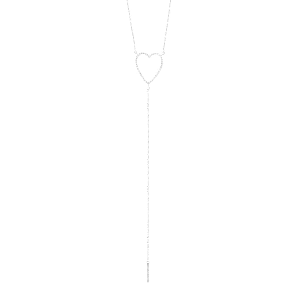 Sterling Silver Plated Adjustable CZ Heart Y-Necklace