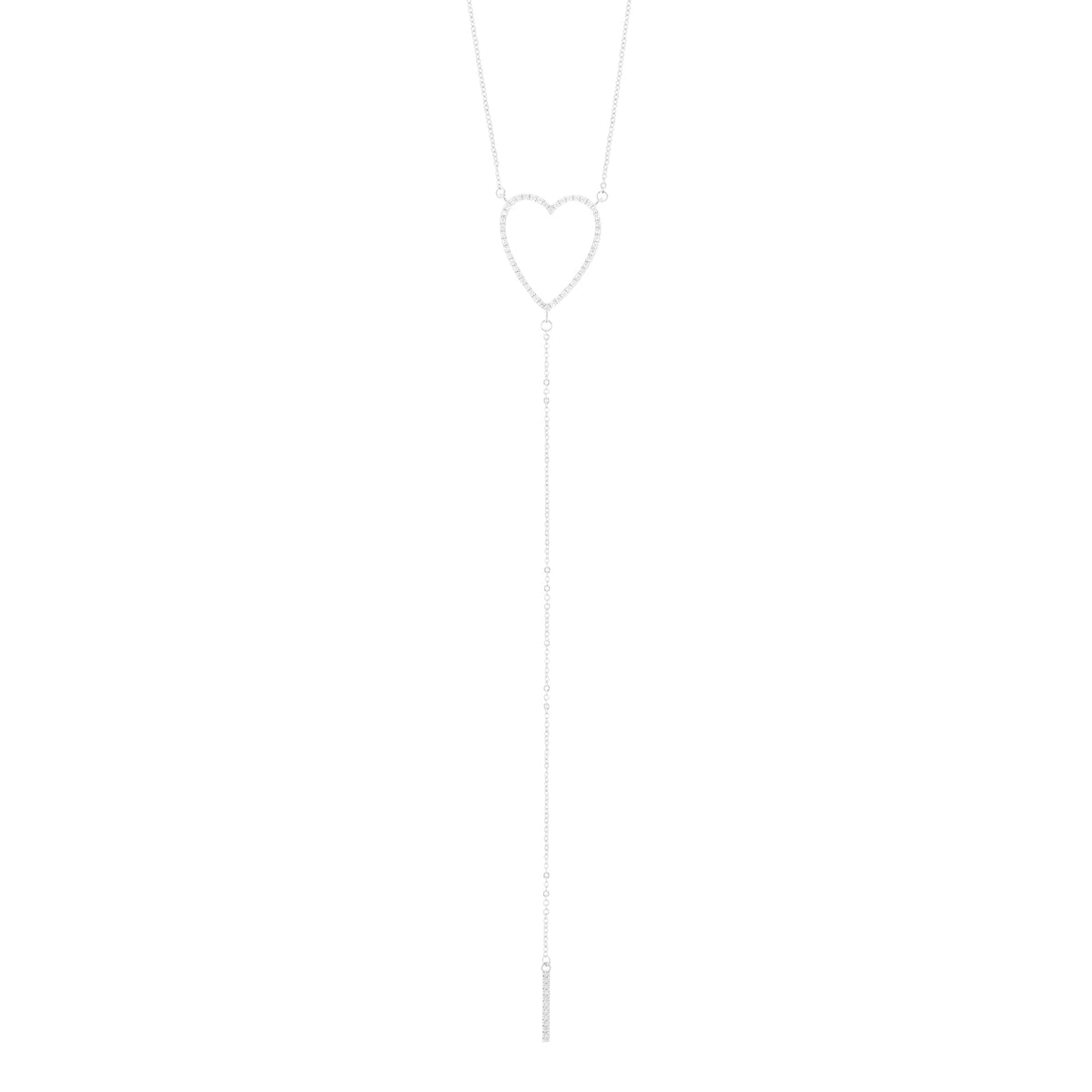 Sterling Silver Plated Adjustable CZ Heart Y-Necklace