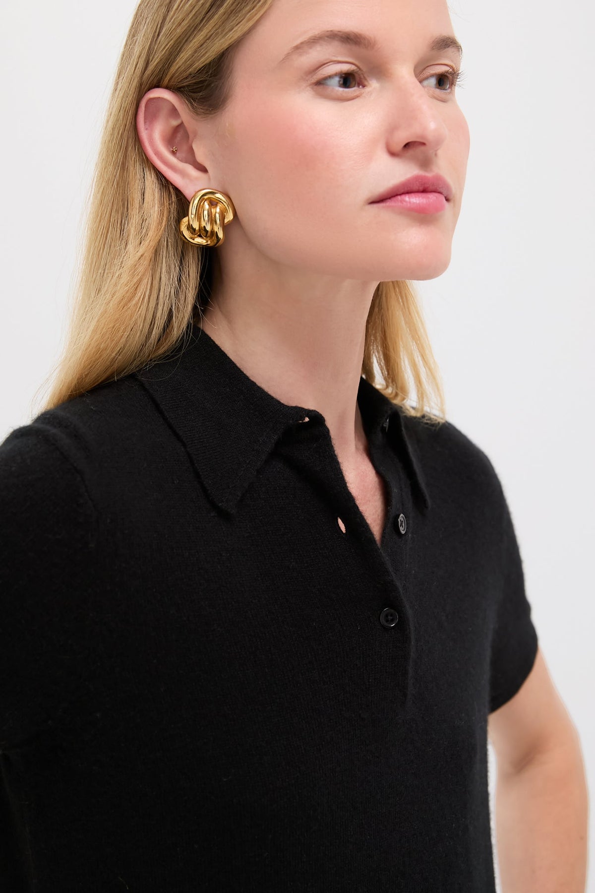 Black Cashmere Short Sleeve Polo