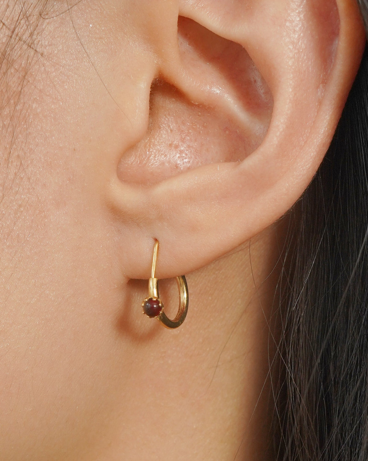 14k Gold Hoop Earrings w/ Gemstone