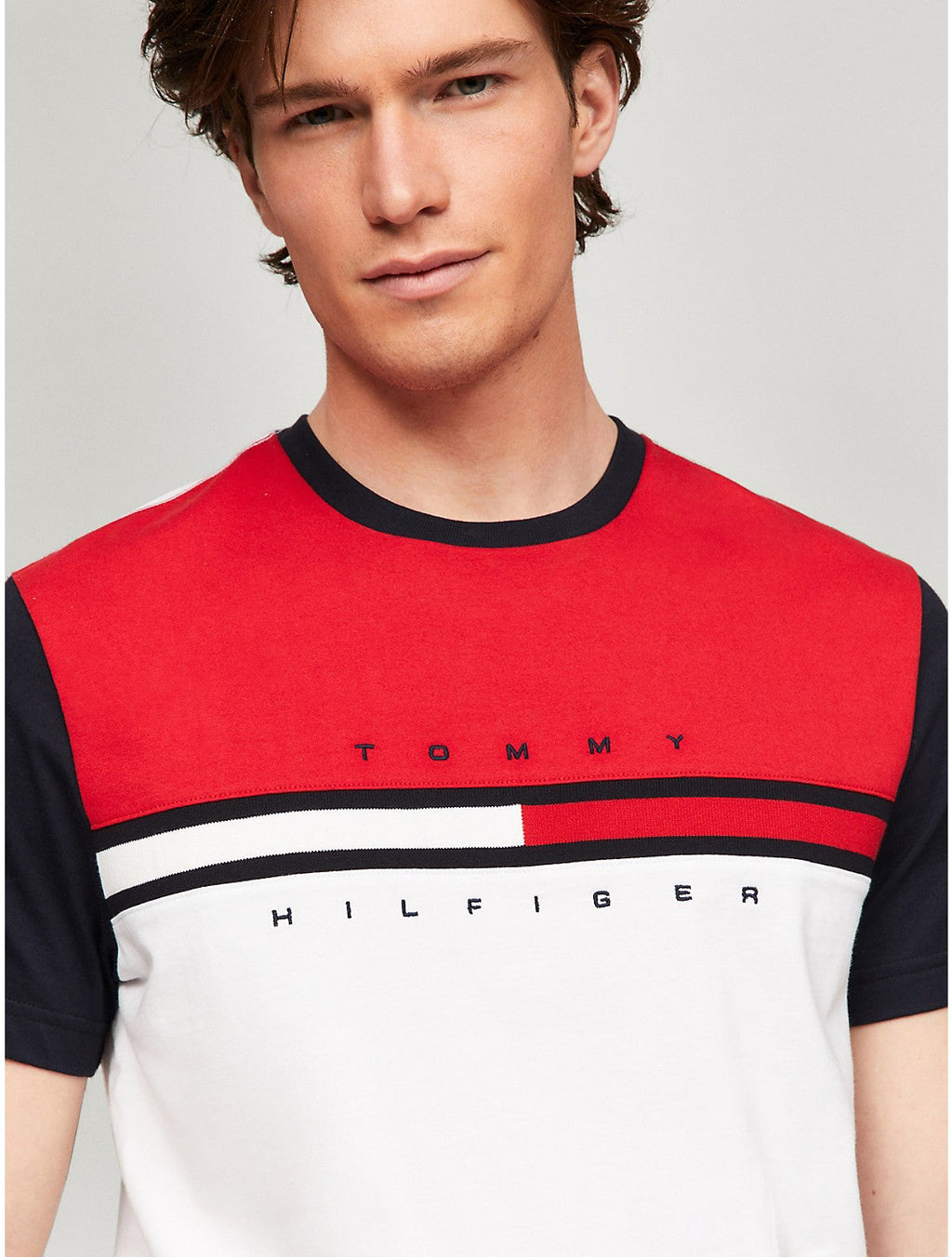 Tommy Hilfiger Men's Colorblock Flag Stripe Logo T-Shirt