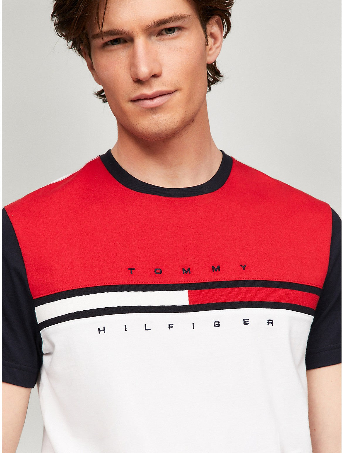 Tommy Hilfiger Men's Colorblock Flag Stripe Logo T-Shirt