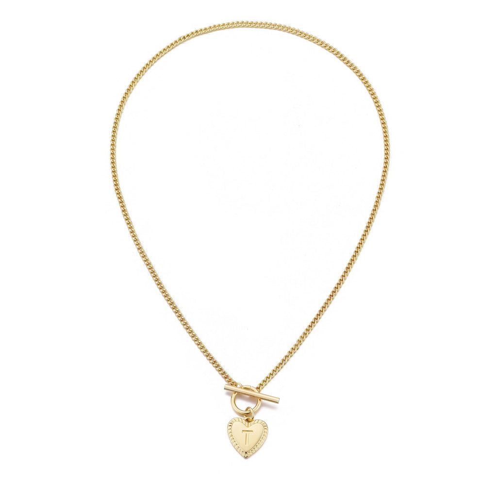 14k Gold Plated Heart Initial Toggle Necklace