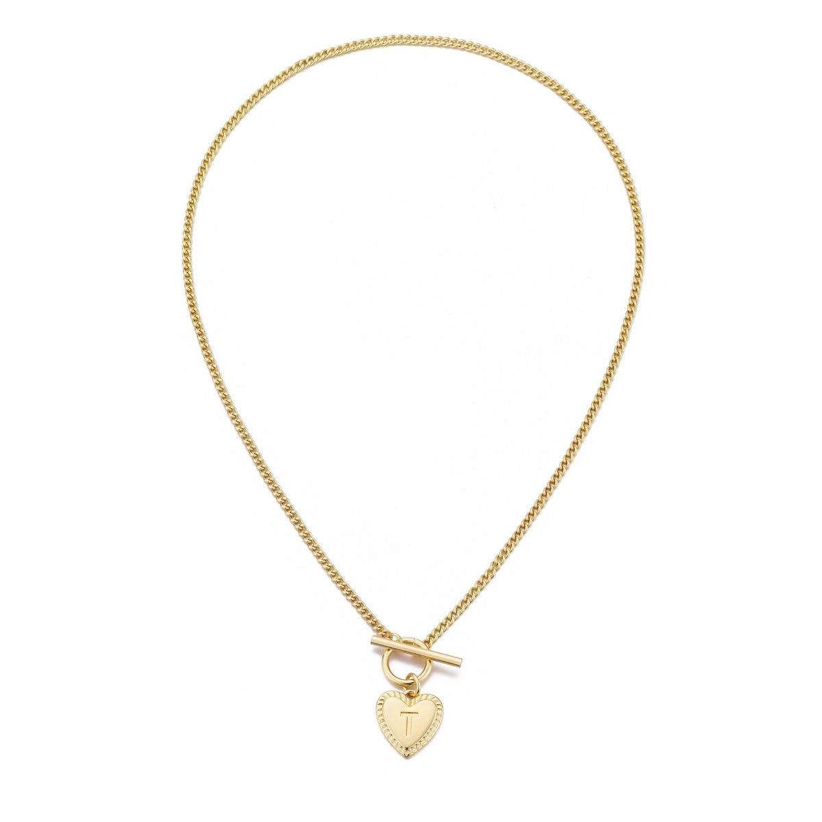 14k Gold Plated Heart Initial Toggle Necklace