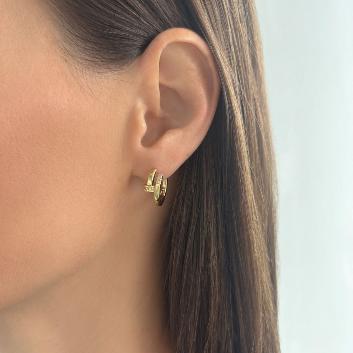 14k Gold Plated CZ Nail Hoops