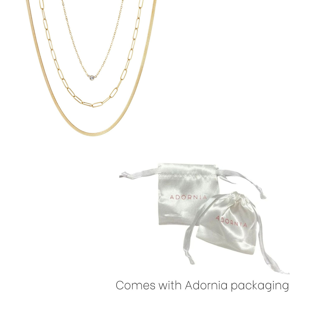 Tarnish Resistant 18k Gold Plated CZ Solitaire Pendant and 2 Chain Necklace Set