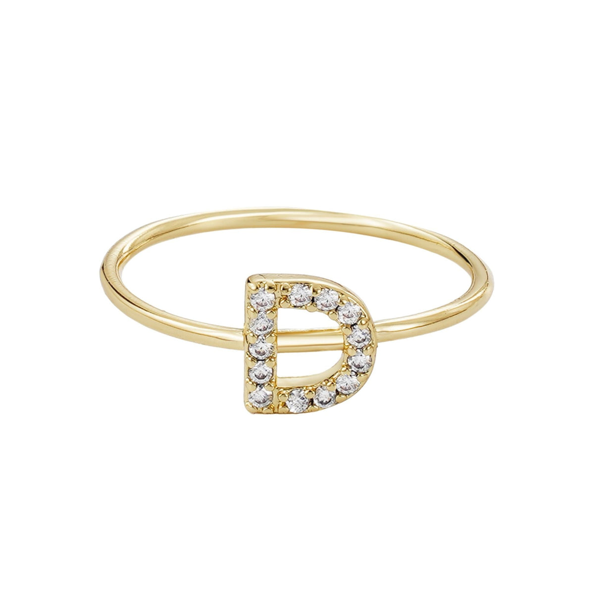 14k Gold Plated CZ Pave Initial Ring